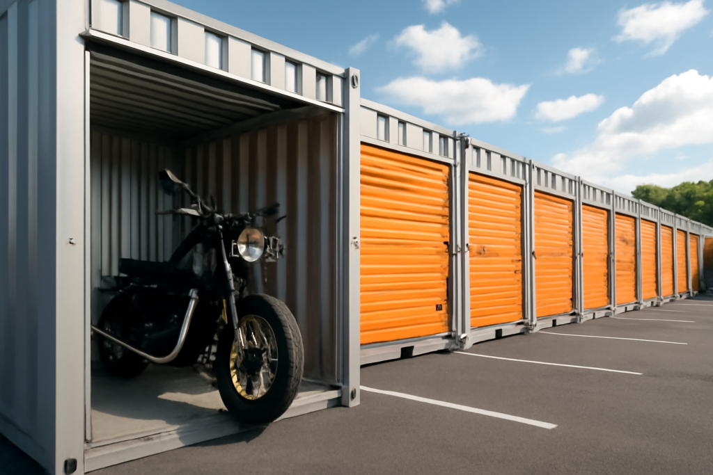 屋外コンテナにバイクを保管するイメージ
